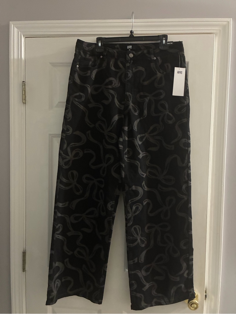 NYC Women's Black Flare Pants with Subtle Gray Loop Pattern